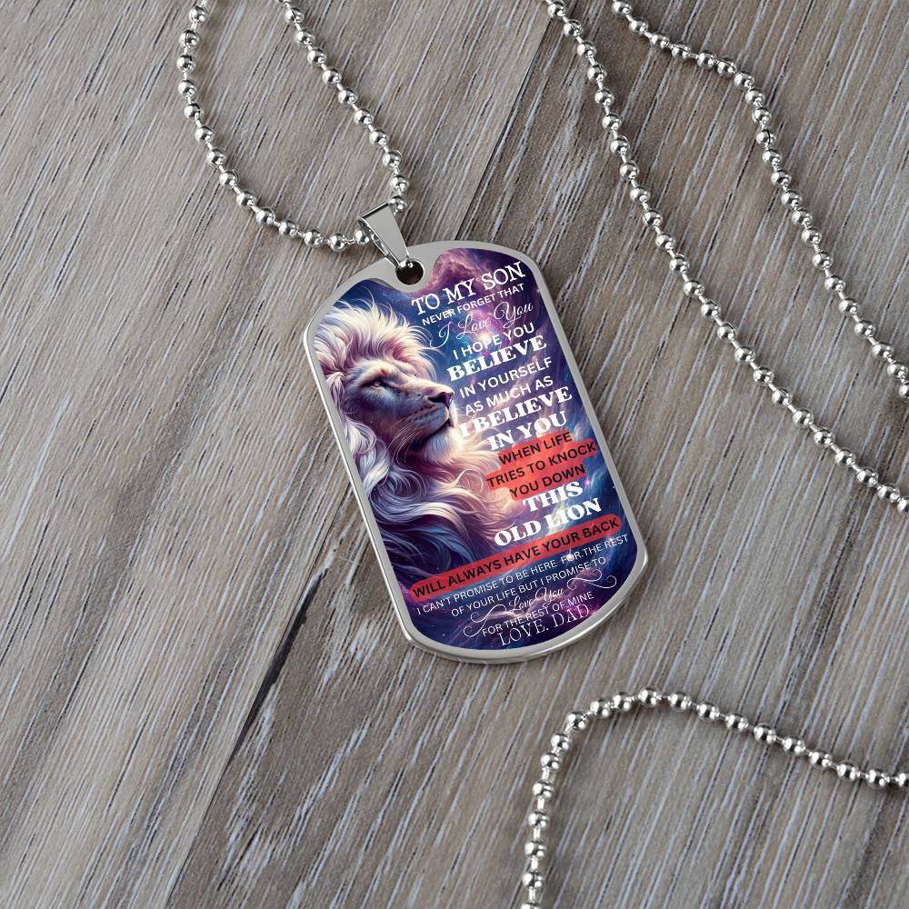 TO MY SON DOGTAG NECKLACE | THIS OLD LION | CHRISTMAS HOLIDAY BIRTHDAY GIFT| DAD