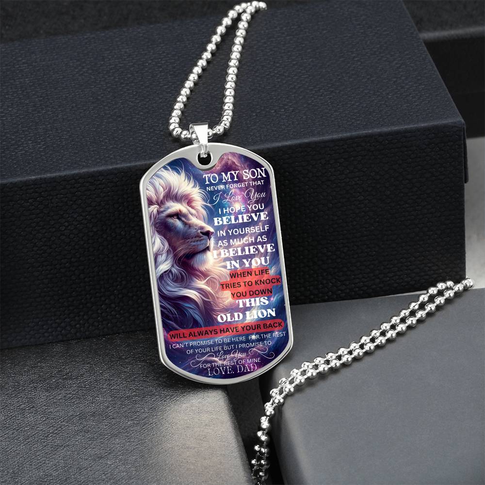 TO MY SON DOGTAG NECKLACE | THIS OLD LION | CHRISTMAS HOLIDAY BIRTHDAY GIFT| DAD