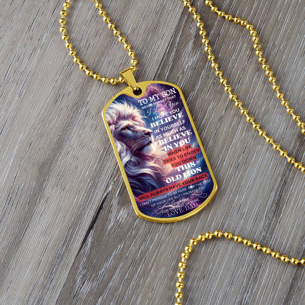 TO MY SON DOGTAG NECKLACE | THIS OLD LION | CHRISTMAS HOLIDAY BIRTHDAY GIFT| DAD