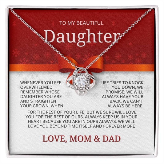 To My Beautiful Daughter| Love Knot Necklace (Yellow & White Gold Variants) | Mom & Dad