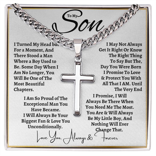 To My Son | Cuban Link Chain with Artisan Cross | Christmas Holiday Birthday Graduation Gift For Him | Mom or Dad | GB