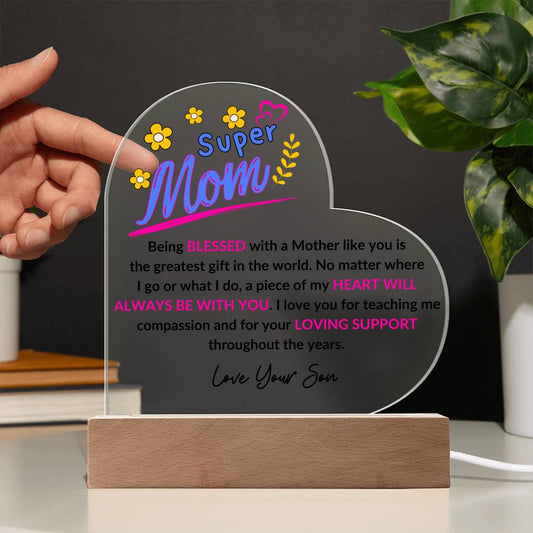 Super Mom Acrylic Heart Plaque