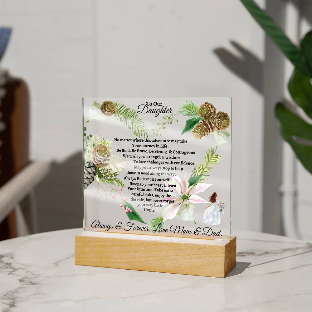 To Our Daughter | Acrylic Square Plaque Led Light | Christmas, Holiday Gift for Her | Mom & Dad|