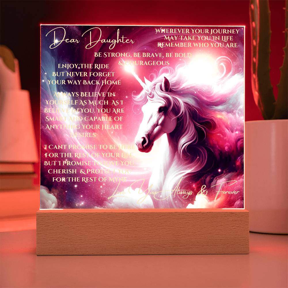 To My Daughter | Unicorn Acrylic Led Night Lamp For Her | Christmas Holiday Season Birthday | Mom Dad | RU