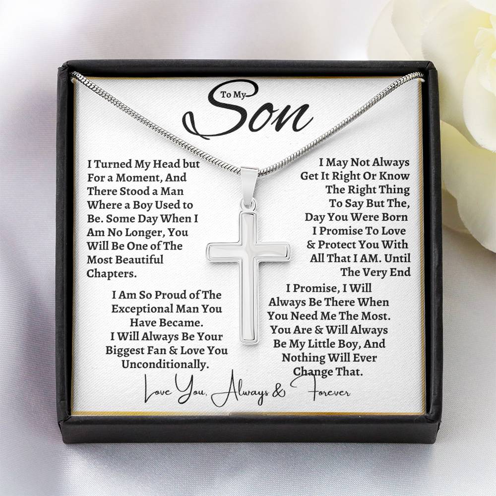 To My Son | Artisan Cross Necklace | Christmas Holiday Birthday Graduation Gift For Him | Mom or Dad | GB