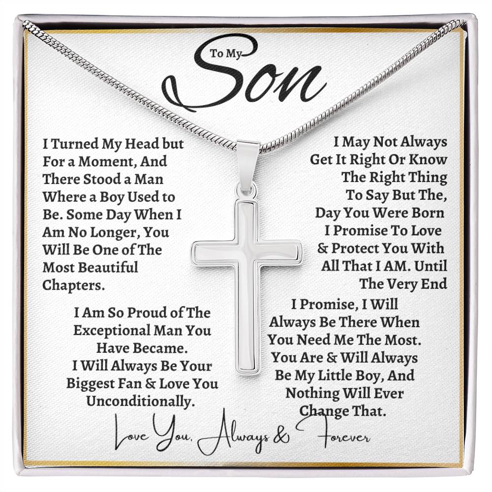 To My Son | Artisan Cross Necklace | Christmas Holiday Birthday Graduation Gift For Him | Mom or Dad | GB