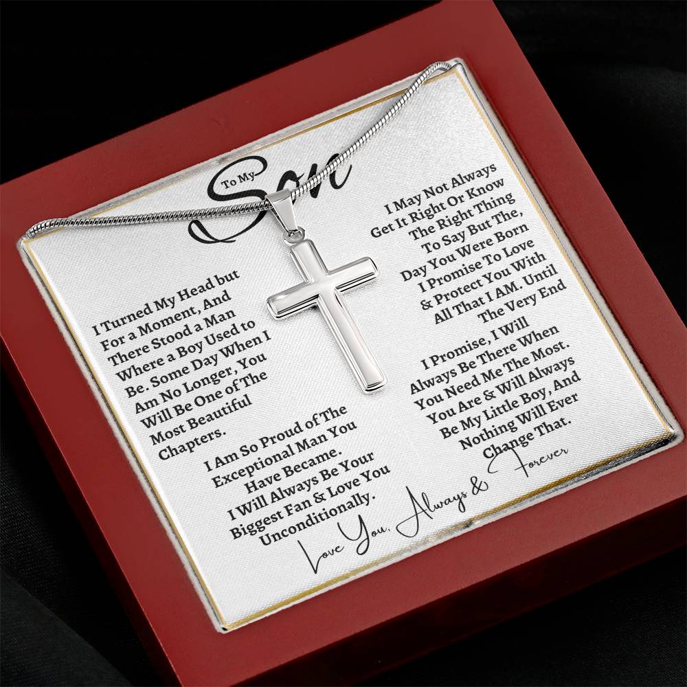 To My Son | Artisan Cross Necklace | Christmas Holiday Birthday Graduation Gift For Him | Mom or Dad | GB